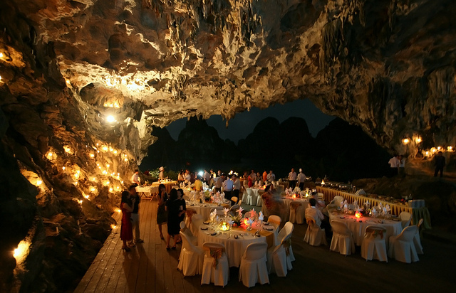 Dining in a cave Halong Bay